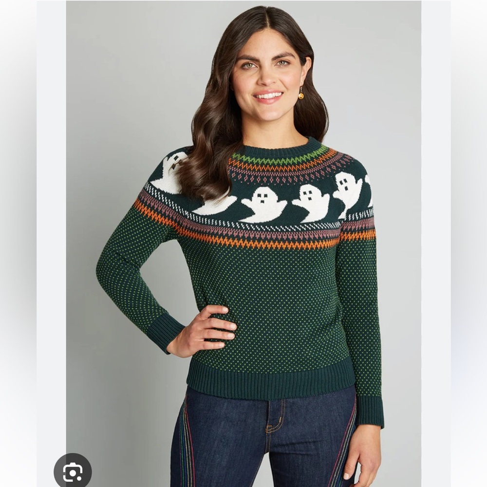 ModCloth green ghost Halloween sweater